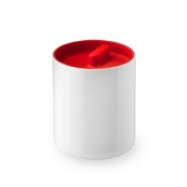 Deckeldose Kunststoff rot-weiß, D 10 cm, H 12 cm