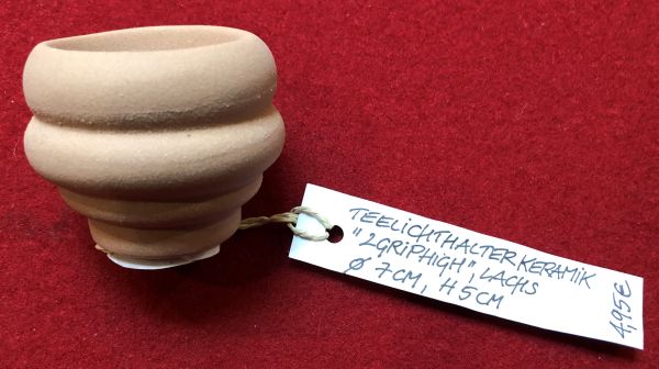 Keramik-Teelichthalter 2Griphigh lachs, D 5 cm, H 7 cm