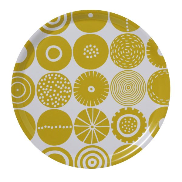 Tablett gelb-weiß Kreismuster, D 38 cm, H 1,5 cm