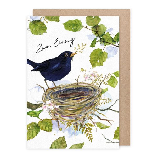 Birdy Amsel mit Nest, Doppelkarte Zum Einzug