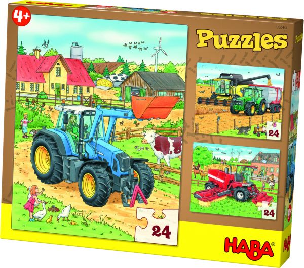 Farm Traktor 3er Puzzle-Set, jew. 24 Teile, ab 4 Jahren, B 28,9 cm, T 24 cm, H 4,9 cm