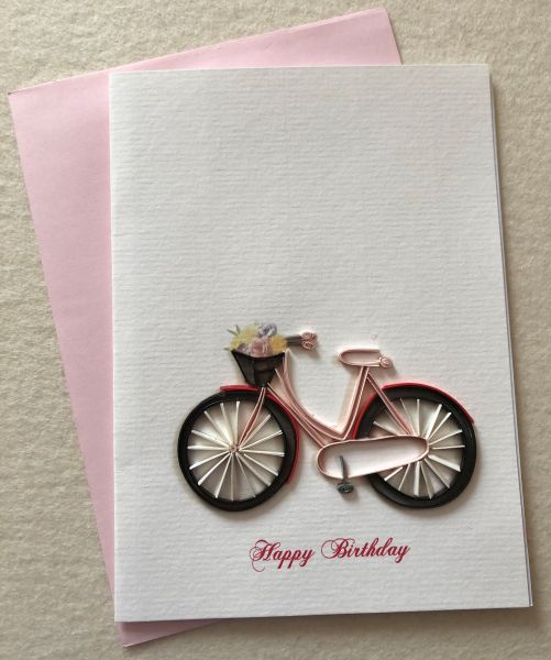 Fahrrad Quilling Doppelkarte Bike rosa u.schwarz, Umschlag rosa