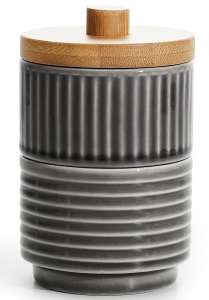 Groovy 2 Schalen grau mit Bambusdeckel on top, D 8 cm, H 13,5 cm