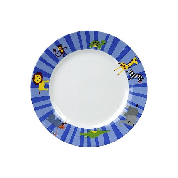 Safari Porzellan- Kinderteller, weiß-blau, D 19 cm, H 2 cm