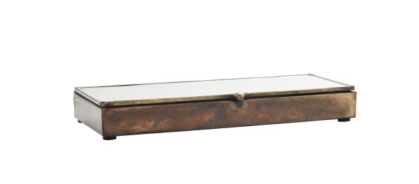 Eisen-Box mit Glasdeckel, Kupfer-finish, B 25 cm, T 10 cm, H 3 cm