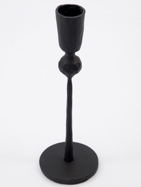 Handgefertigter Kerzenhalter Single, Eisen schwarz, H 18 cm, D 6 cm