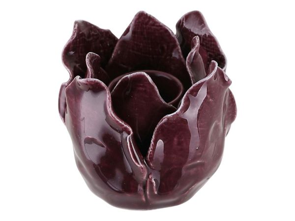 Keramik-Kerzenhalter Burgundy flower für Stabkerze, D 7 cm, H 7,4 cm