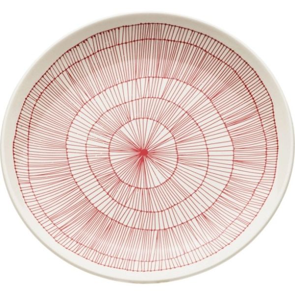 Keramik-Teller D 21 cm, H 3 cm, cremeweiß mit Muster rot