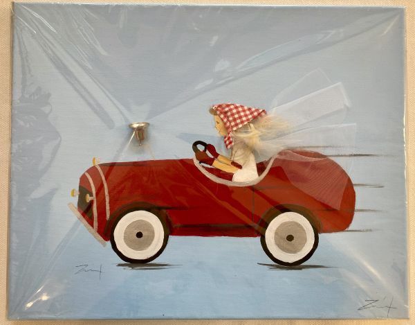 "Auf Tour!" Handgemaltes Wandbild Auto mit Mädchen oder Junge