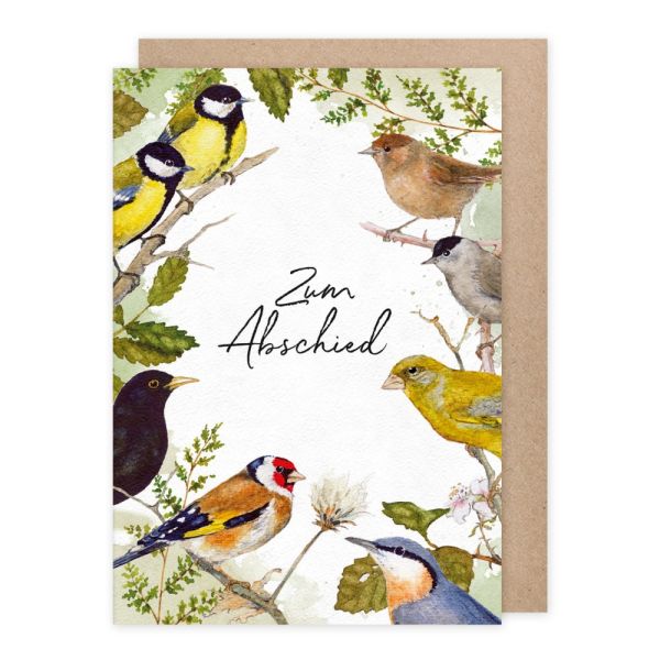 Abschied Birdy Doppelkarte Gartenvögel