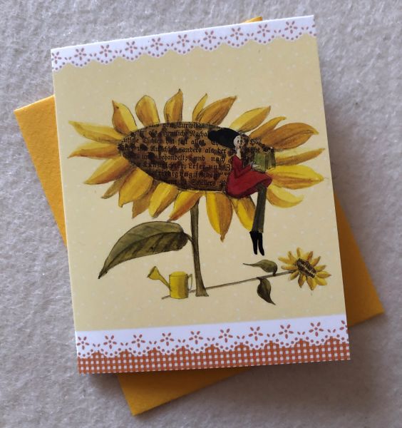 Mini-Doppelkarte Sonnenblumenfrau