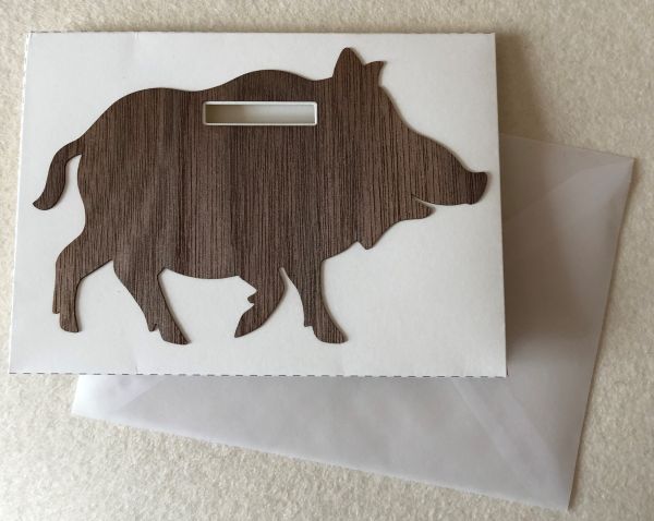 Forest Doppelkarte Nussbaum-Spardose Wildschwein