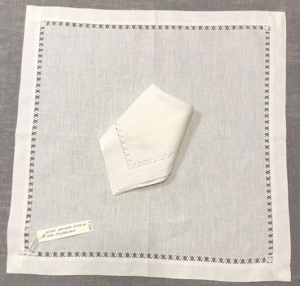 Leinen-Serviette weiß, 50 X 50 cm, doppelter Steghohlsaum