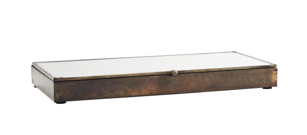 Eisen-Box mit Glasdeckel, Kupfer-finish, B 30 cm, T 13 cm, H 3 cm