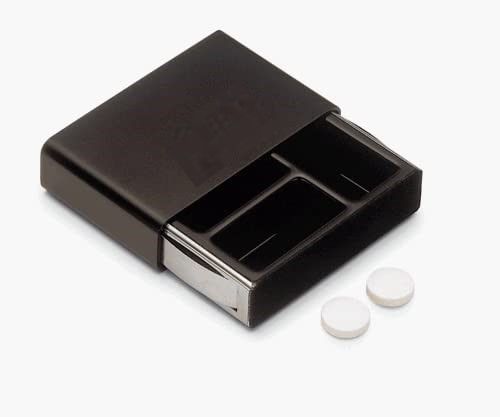 Pillendose schwarz Aluminium-Kunststoff B 7,3cm, T 4,7 cm, H 1,9 cm