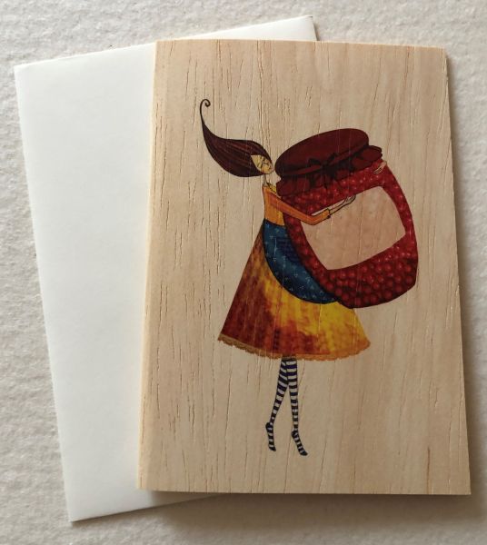 Cooking Holz-Doppelkarte Frau mit Marmeladenglas