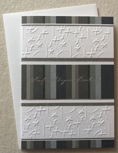 Trauer Doppelkarte Aufrichtiges Beileid Streifen grau-braun