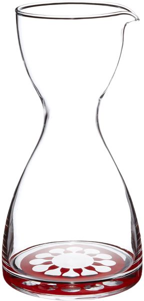 Retro Glas-Karaffe, Blume rot, H 24,5 cm, D 12,5 cm