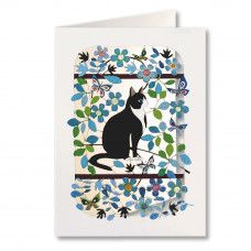 "Miau" Doppelkarte Scherenschnitt Katze schwarz-weiß