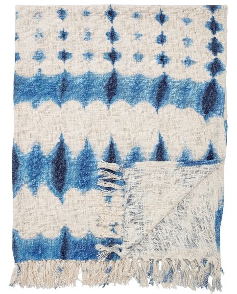 Decke gewebt, Batiklook, cremeweiß, blau, schwarz, 160 x 130 cm