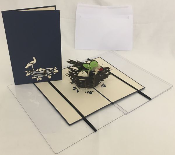 Birdy Doppelkarte POP-UP Storch - Vogelnest, 11,5 x 18,5 cm