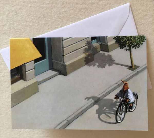Langohr Doppelkarte Hase auf Fahrrad, 17,5 x 11,9 cm