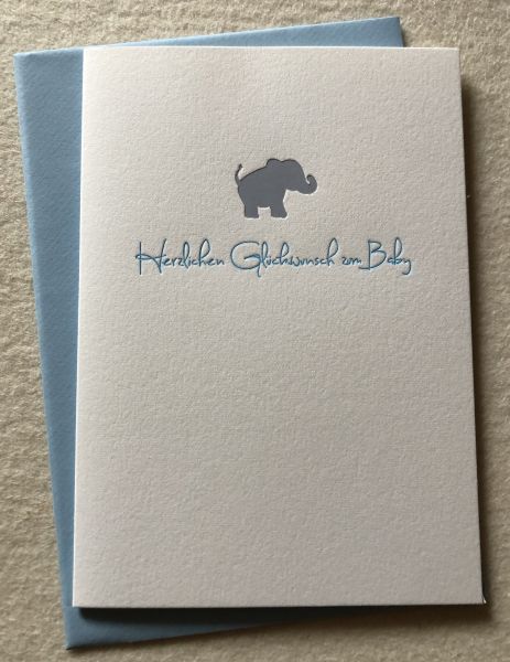 Elefant hellblau, Geburt Doppelkarte Herzlichen Glückwunsch zum Baby