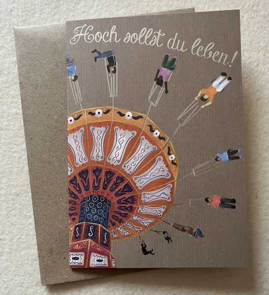 Geburtstag Doppelkarte Kettenkarussell "Hoch sollst du leben!"