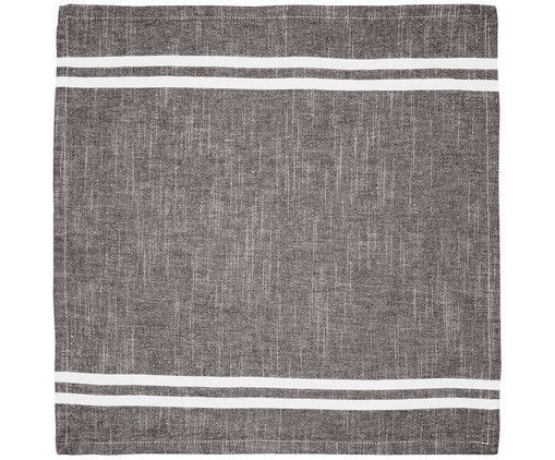 Baumwoll-Serviette grau, seitl. Doppelstreifen off-white, 40 x 40 cm