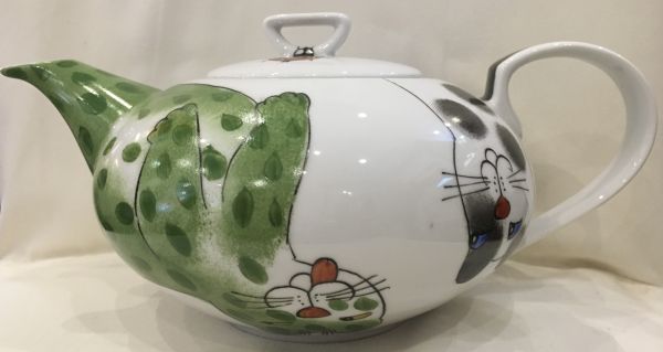 "Miau" handbemalte Porzellan-Teekanne Katzen