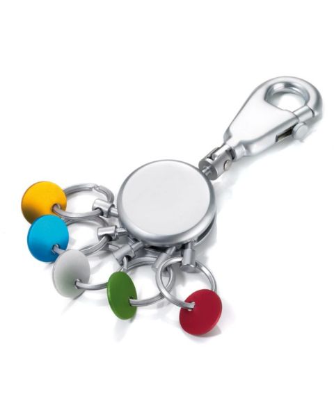 Schlüsselanhänger m. 6 ausklinkb. Schlüsselringen m. Farbplättchen