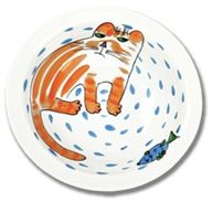 "Miau" handbemalte Porzellan-Müslischale Katze mit Fisch