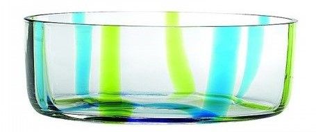 Glas-Schale klar mit türkisen u. grünen Linien, D 20 cm, H 7,5 cm